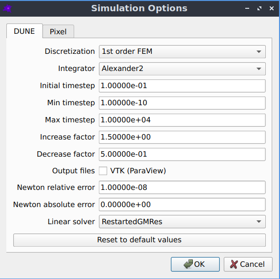 dune-copasi simulation options